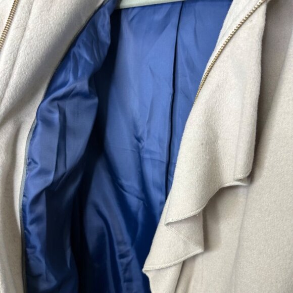 T TAHARI Light Gray Wool Blend Victorian Ruffle Front Mock Neck Pea Coat Size 12 - Picture 10 of 16